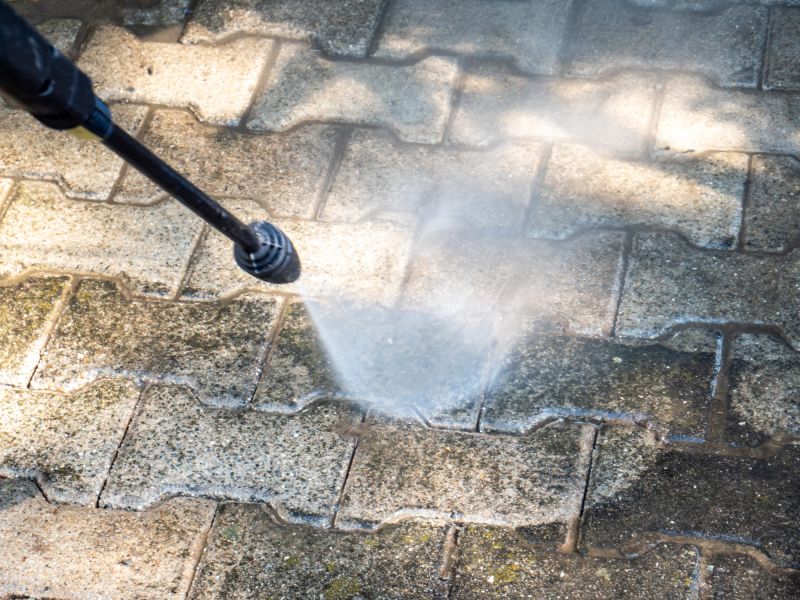 During Pressure Washing